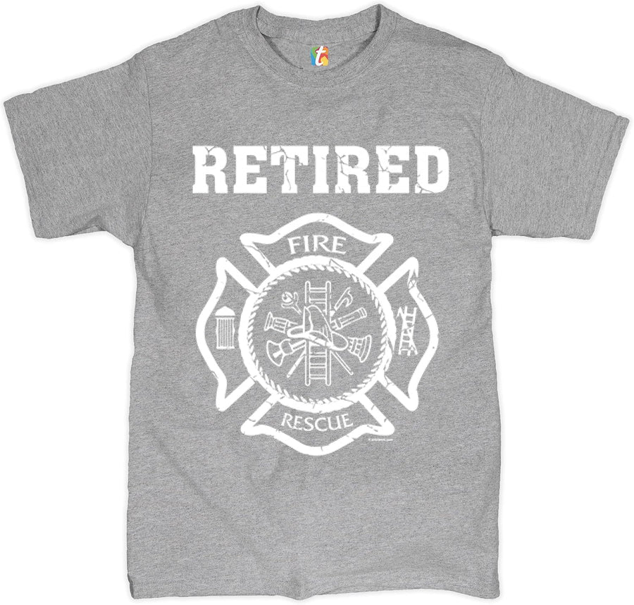 Retired Firefighter Badge T-Shirt Fire and Rescue Fire Department Men's Tee - Gray