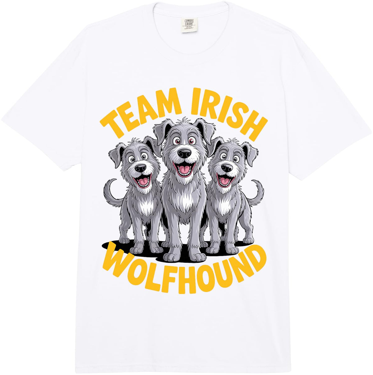 Cartoon Giant Sighthound Pet Dog Breed Team Irish Wolfhound Comfort Colors Adult Heavyweight T-Shirt - Adult Unisex White