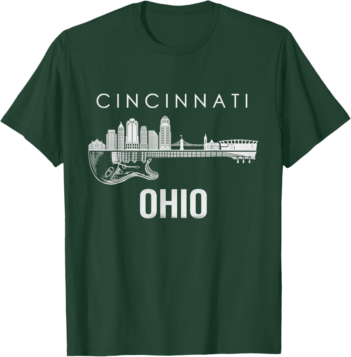 Ohio Souvenir Men Music Guitar Souvenir Cincinnati T-Shirt - Dark Green