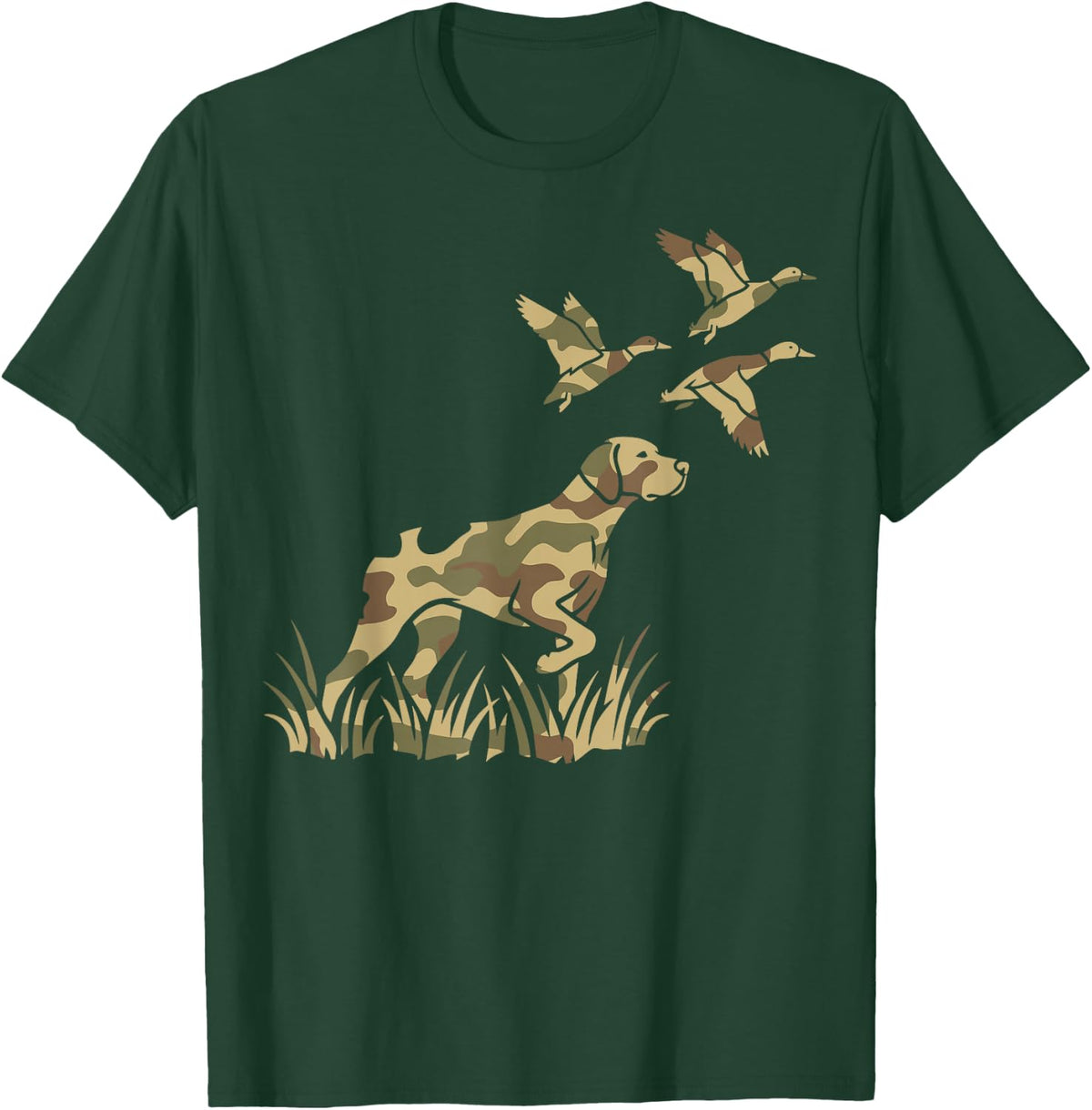 Duck Hunting Camo Pointer Dog T-Shirt - Dark Green