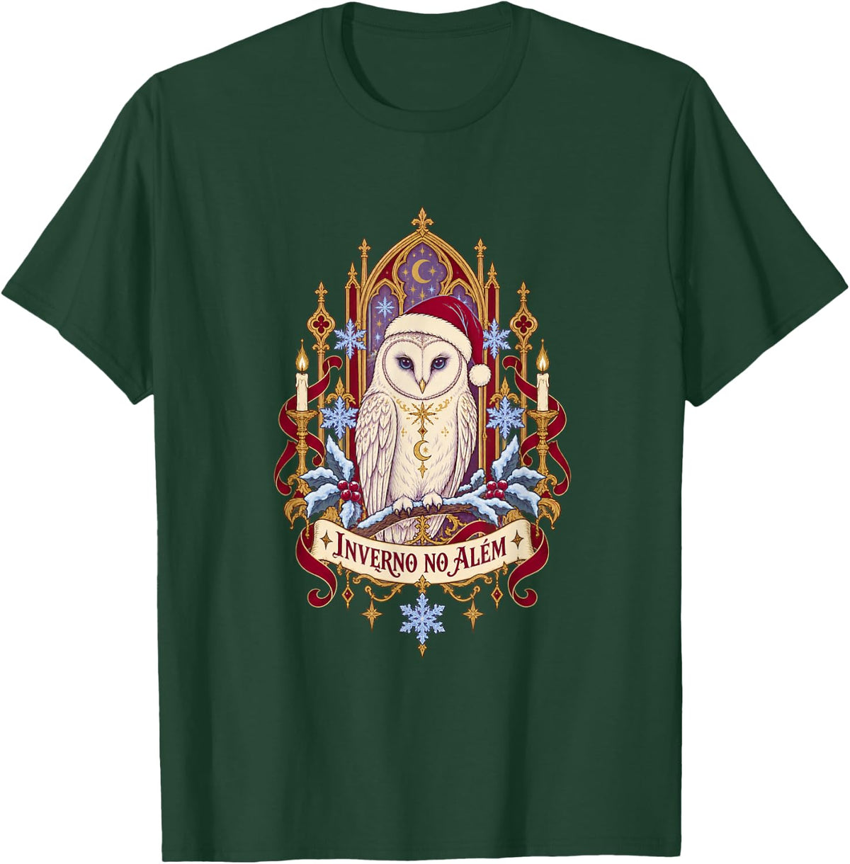 Portuguese Saying Gothic Owl Christmas Design T-Shirt - Dark Green