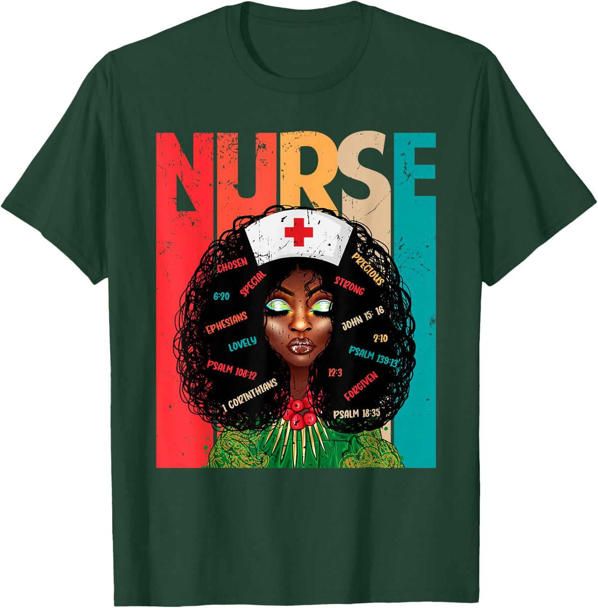 Retro Vintage Style Black Nurse Afro American Melanin Nurse T-Shirt - Dark Green