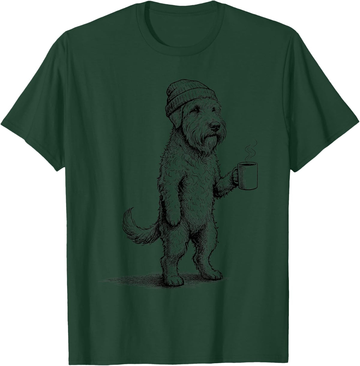 Grumpy Soft Coated Wheaten Terrier Dog Drinking Coffee Funny T-Shirt - Dark Green