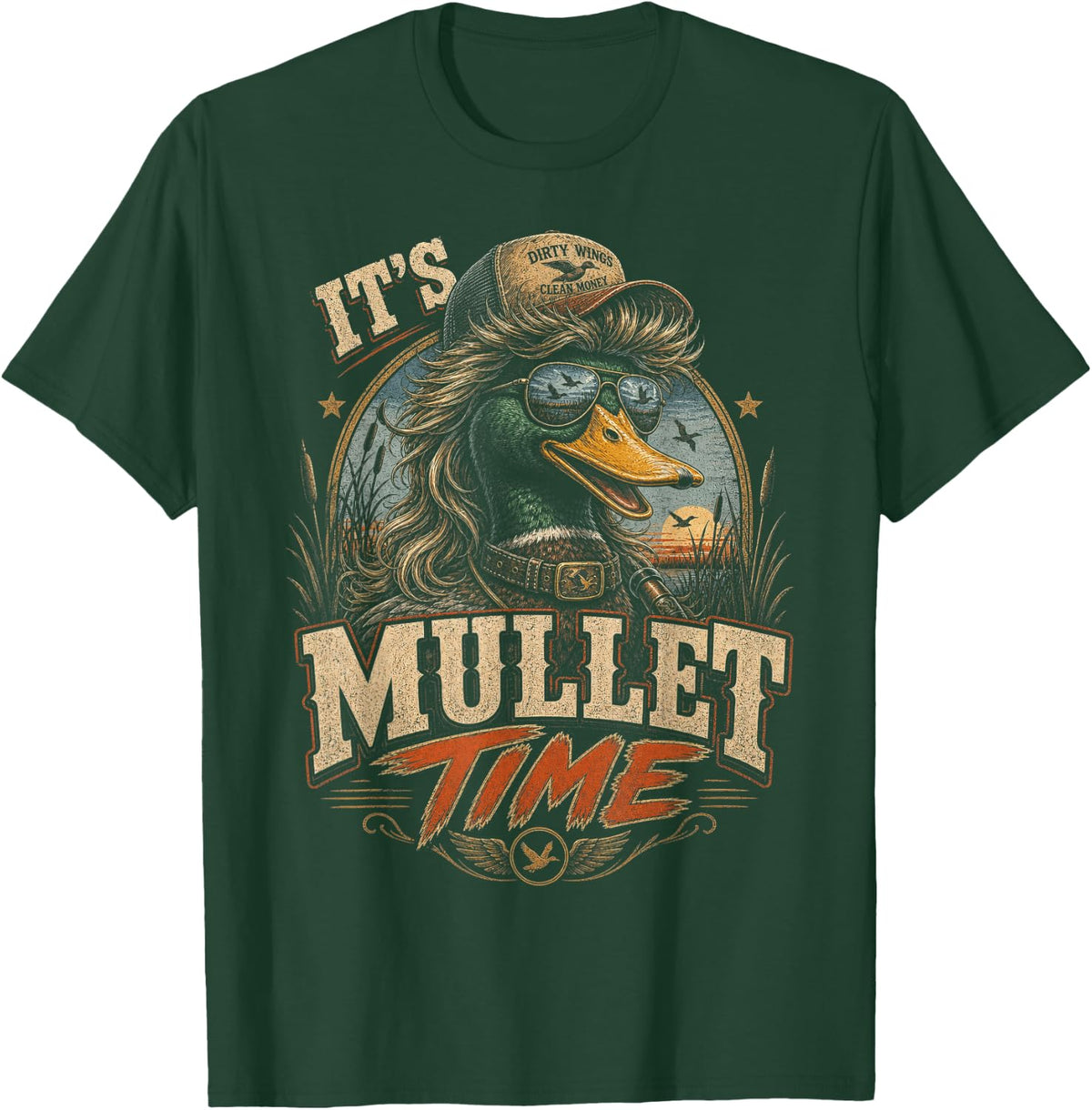 Mullet Mallard Country Duck Hunting T-Shirt - Dark Green
