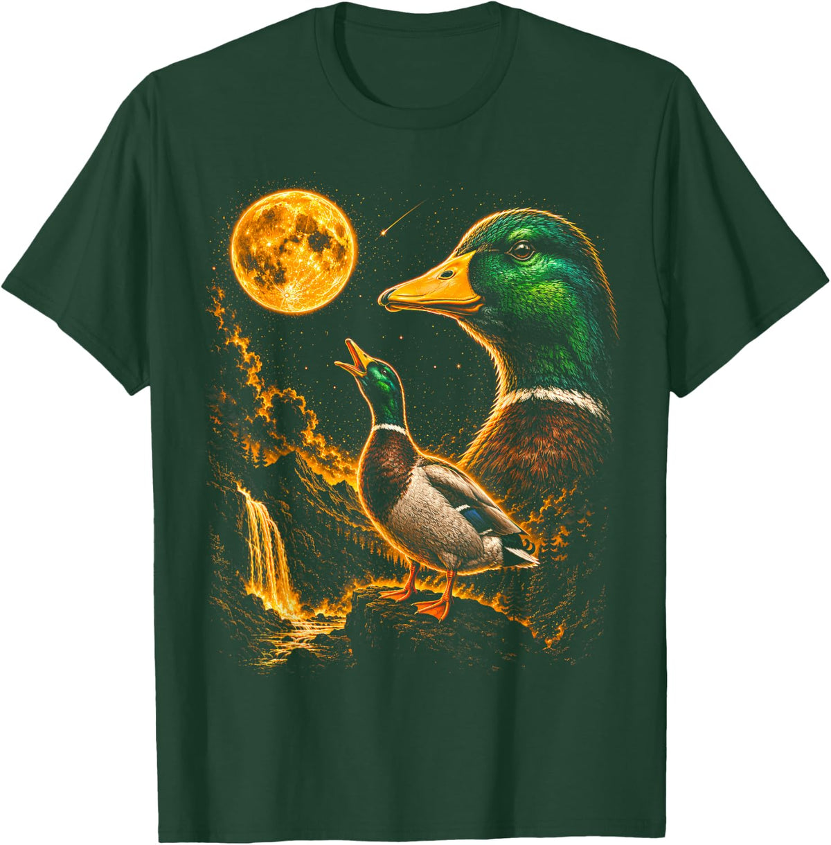 Mallard Duck Howling to The Moon Meme Funny 90's Duck Bird T-Shirt - Dark Green