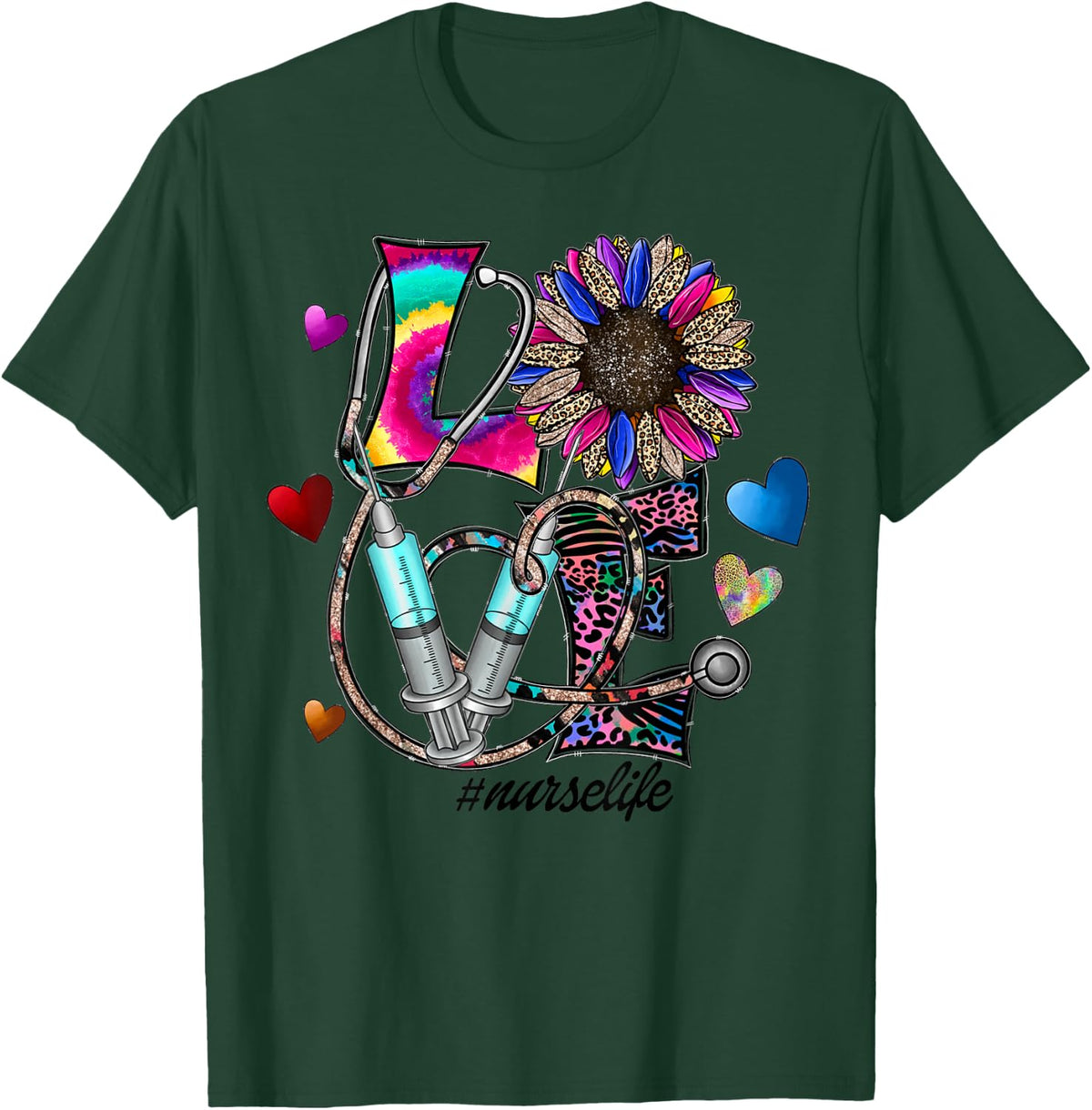 Nurse Life for Registered Nurse Leopard Tee Nurse Week T-Shirt - Dark Green