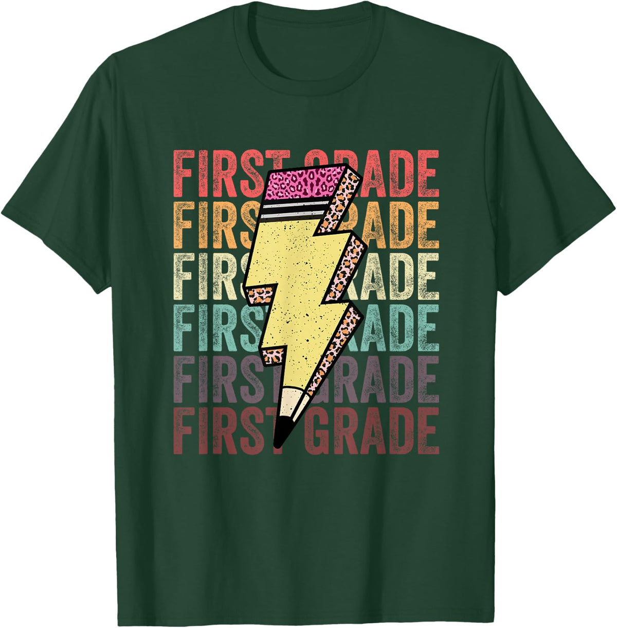 First Grade Lightning Bolt Pencil 1st Day Of Back To School T-Shirt - Dark Green