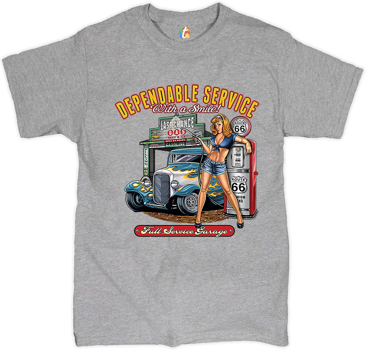 Dependable Service T-Shirt Route 66 Hot Rod Full Service Garage Men's Tee - Gray