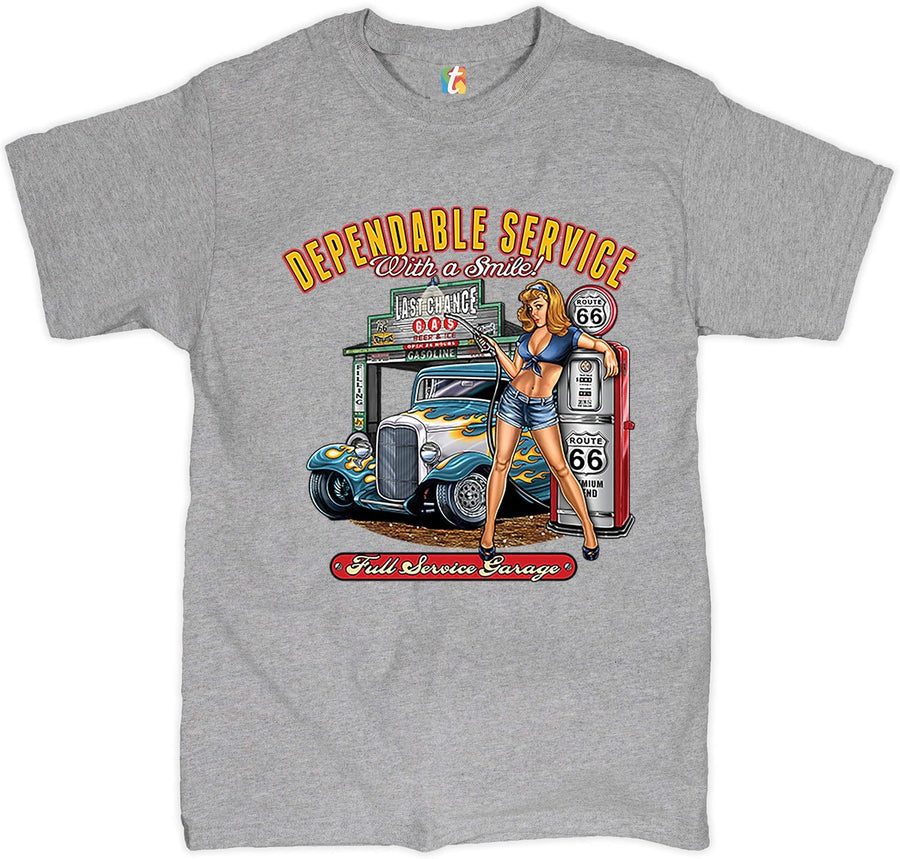 Dependable Service T-Shirt Route 66 Hot Rod Full Service Garage Men's Tee - Gray
