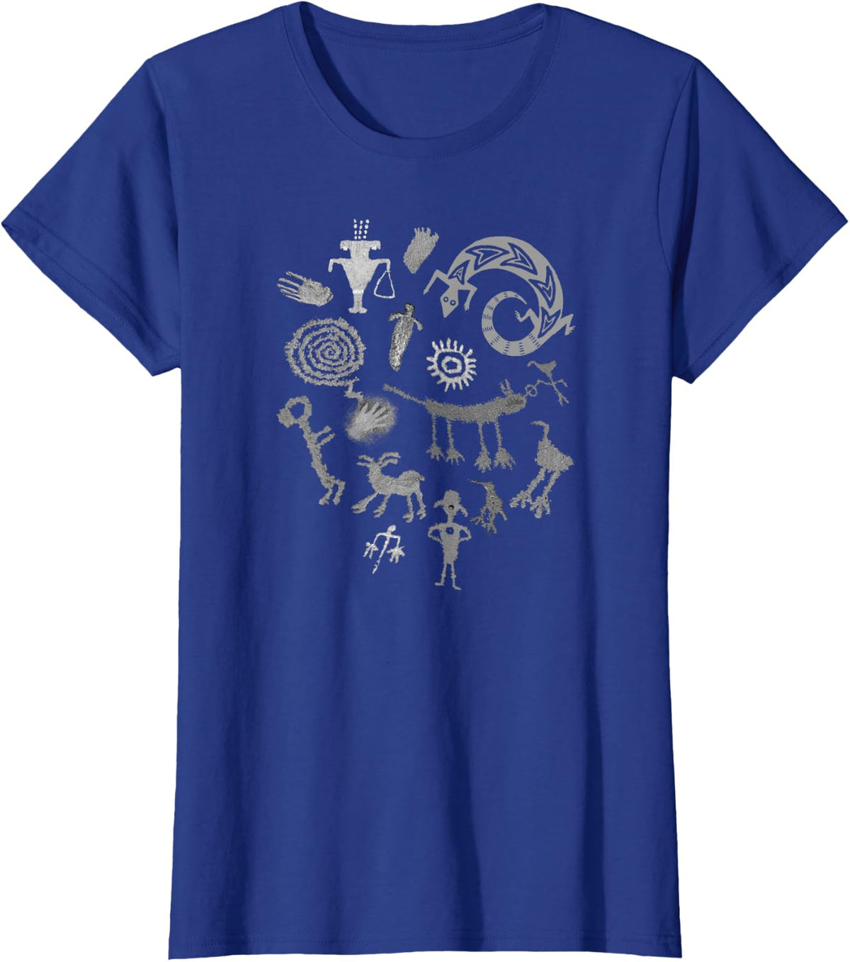 Multiple Petroglyphs in Gray! Ancient rock art carvings! T-Shirt - Royal Blue