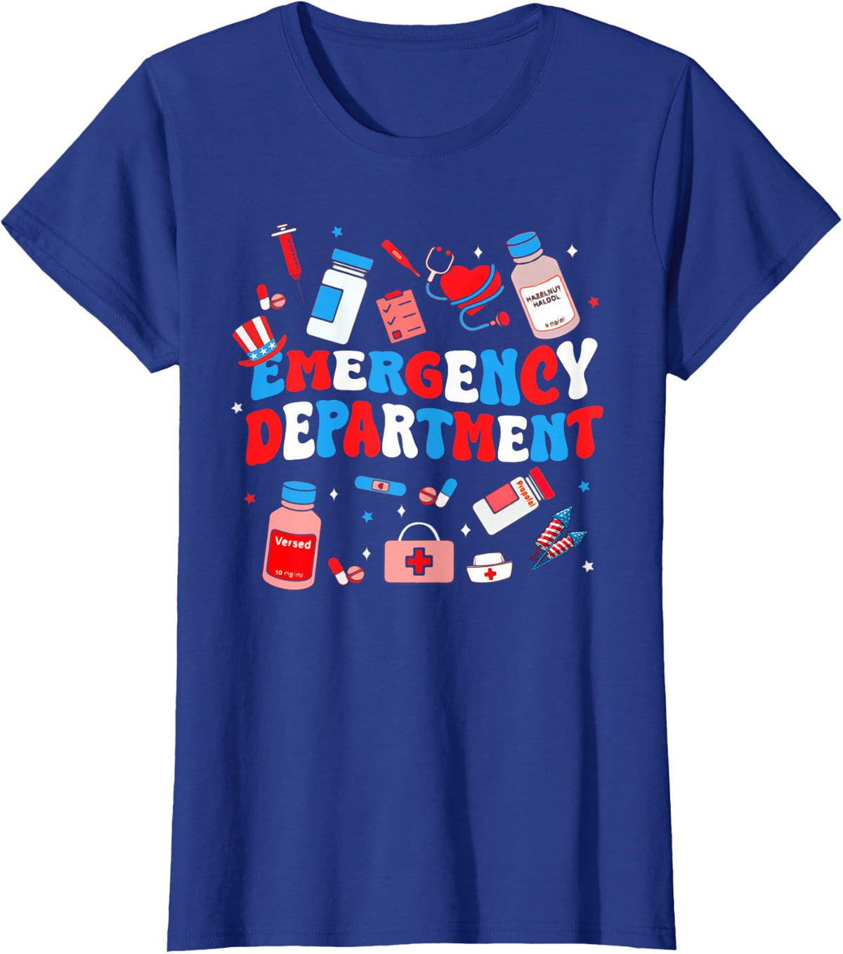 Emergency Department ER Nurse USA Flag Patriotic 4th Of July T-Shirt - Royal Blue