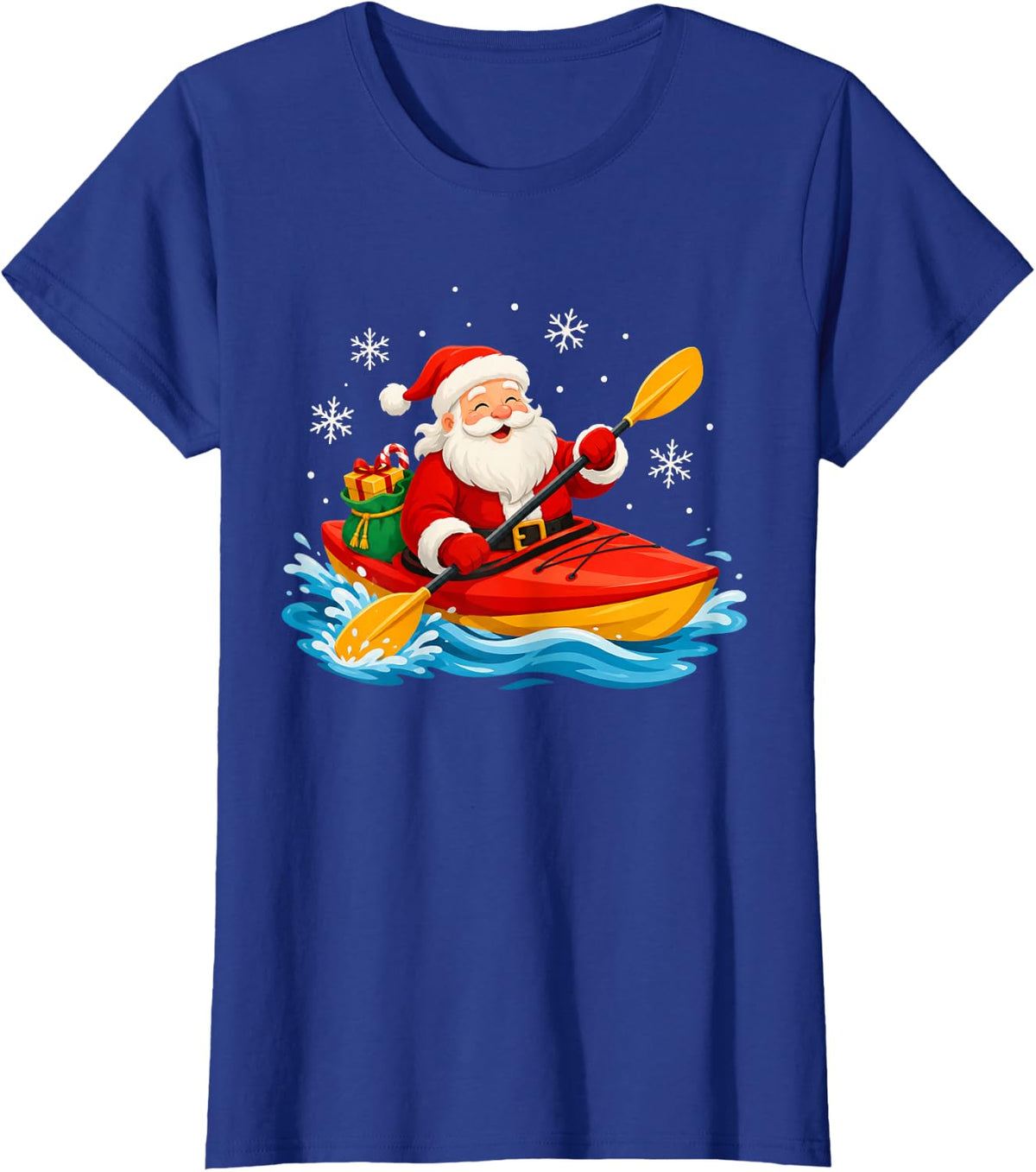Funny Santa Kayaking Christmas Winter Holiday Humor T-Shirt - Royal Blue