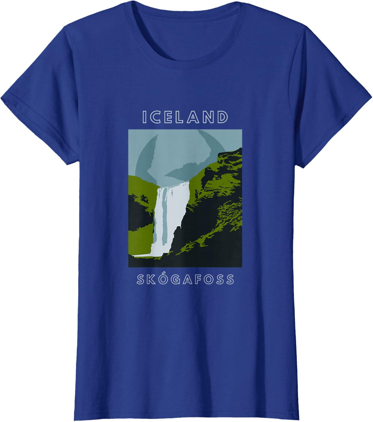 Island Skogafoss Waterfall Travel T-Shirt - Royal Blue