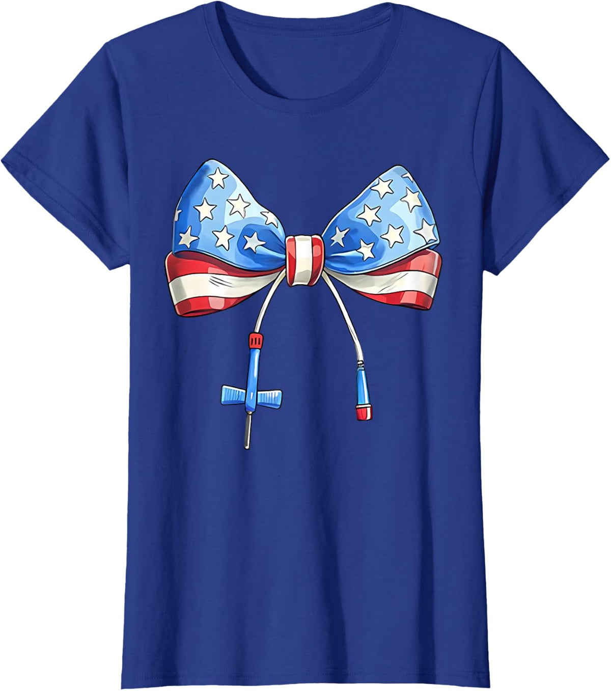 Coquette Bow Phlebotomy Phlebotomist Tech July 4th Patriotic T-Shirt - Royal Blue
