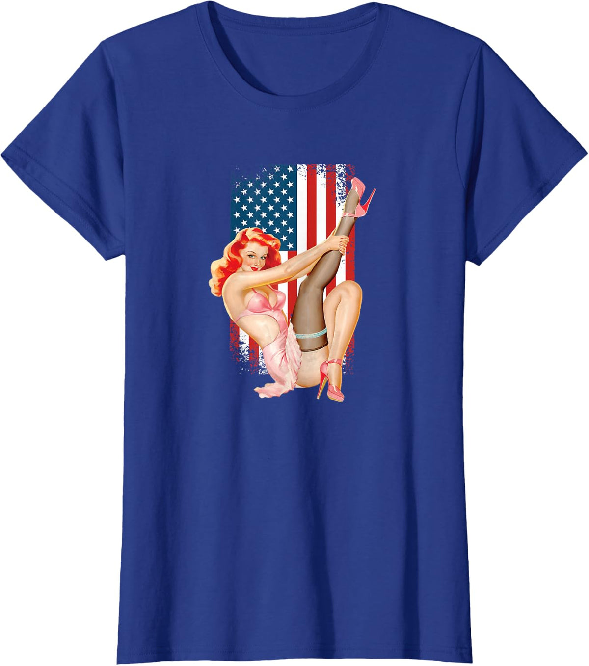 Patriotic Vintage Sexy Pinup Girl T-Shirt - Royal Blue