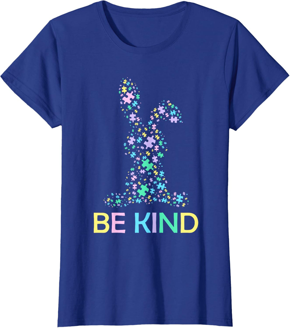 Be Kind Easter Rabbit Autism Awareness Puzzle Piece Bunny T-Shirt - Royal Blue