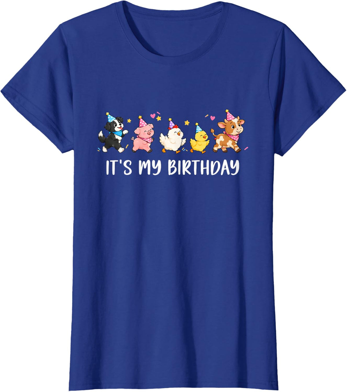 It's My Birthday Animal Theme Wearing Party Hats T-Shirt - Royal Blue