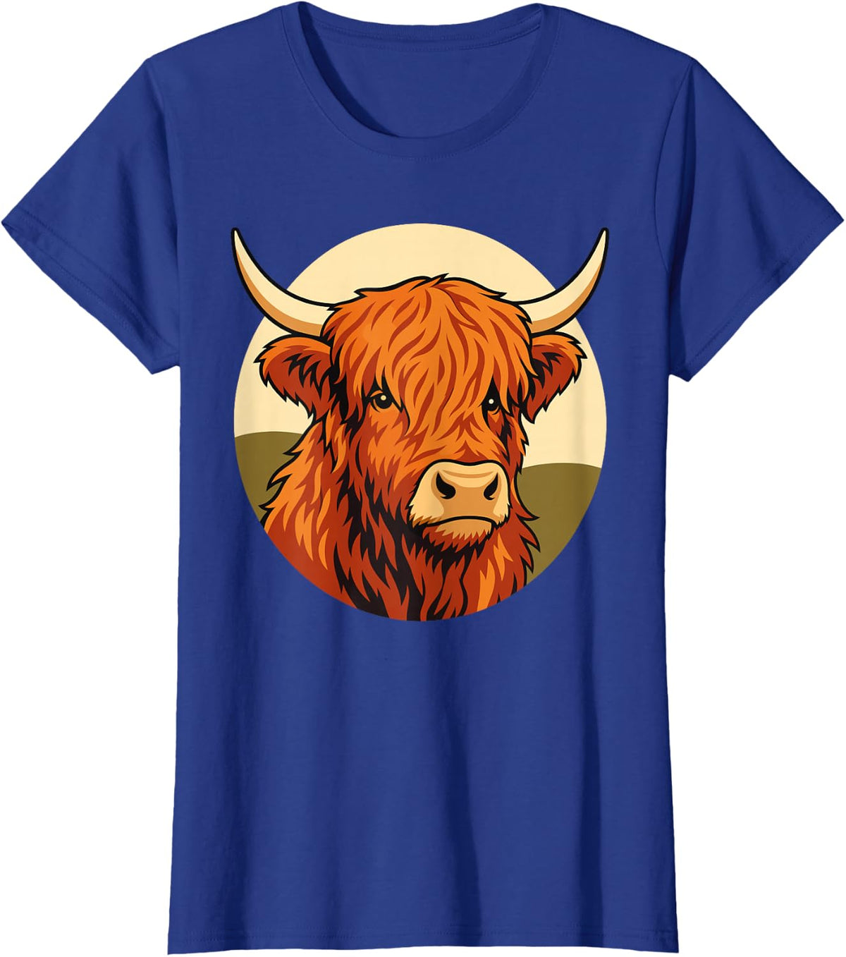 Highland Cow Retro Sun Cow Lover T-Shirt - Royal Blue