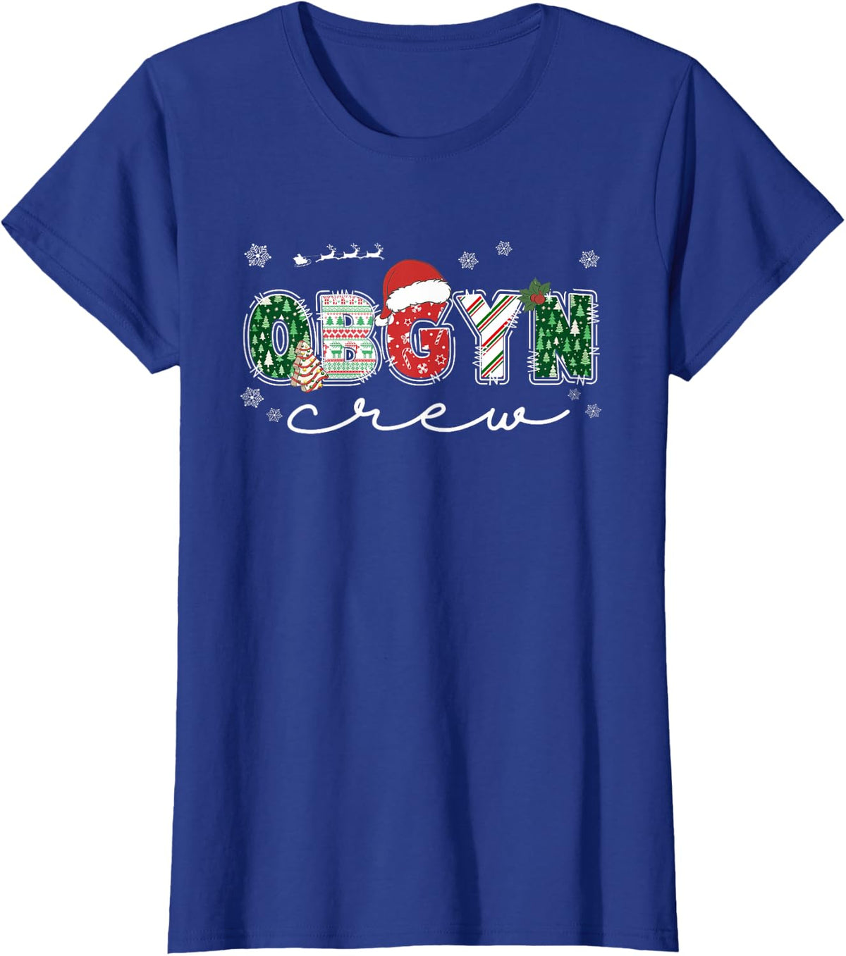 OBGYN Crew Christmas OB Nurse Santa Hat Holiday Pajama T-Shirt - Royal Blue