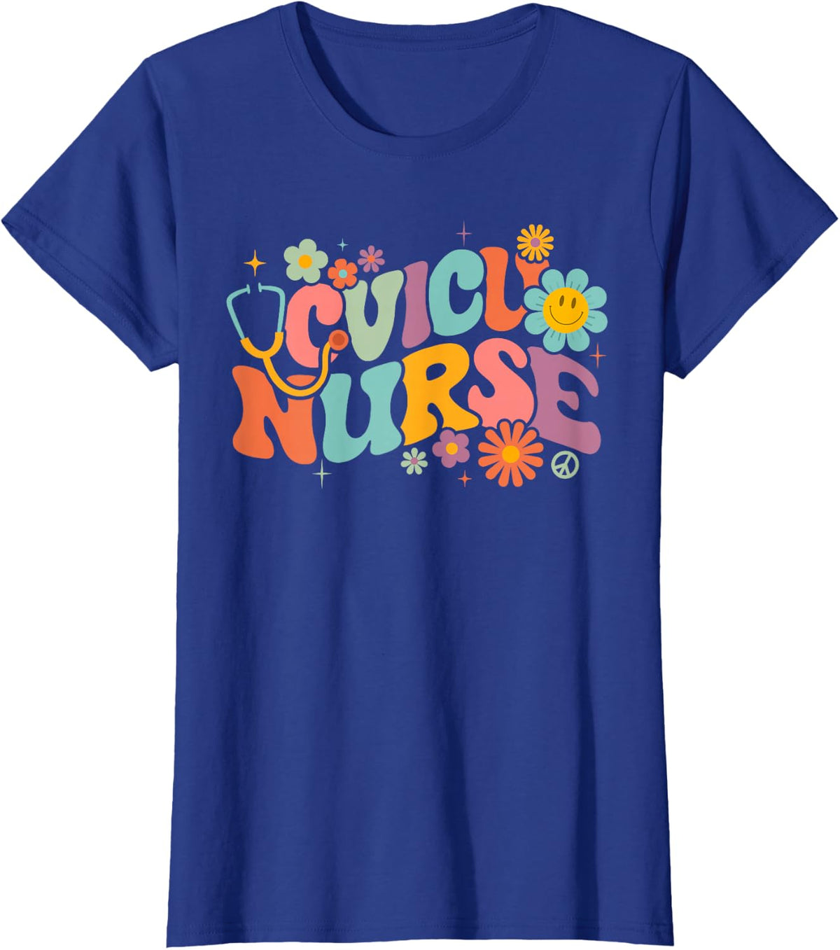 Retro Groovy CVICU Nurse Cardiovascular Intensive Care Unit T-Shirt Tee for Nurses - Royal Blue