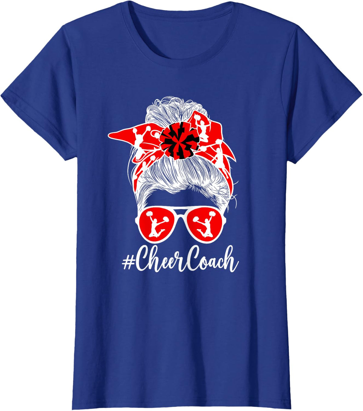 Cheer Coach Messy Bun Cheerleader Coach Cheerleading Coach T-Shirt - Royal Blue