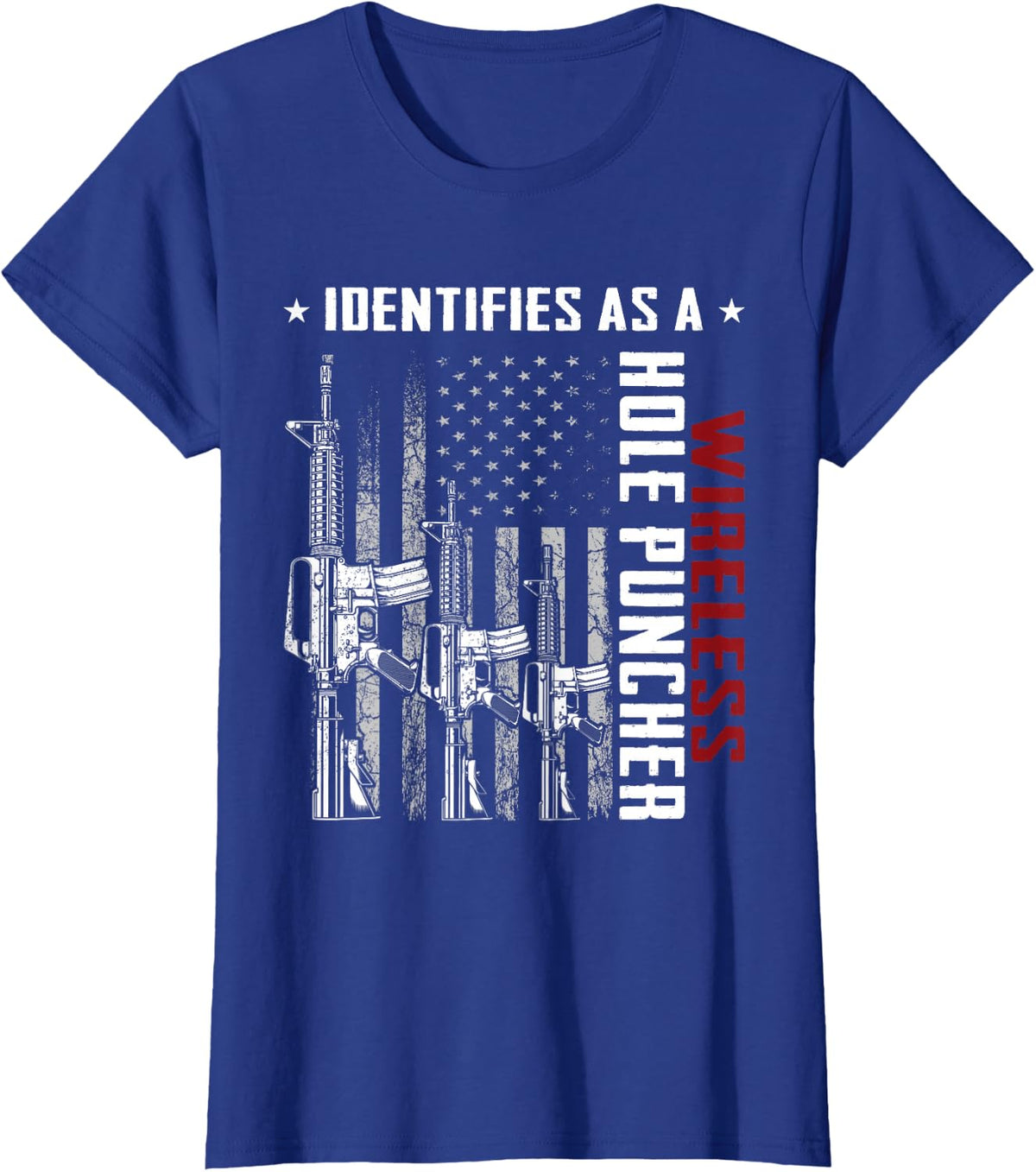 Identifies As A Wireless Hole Puncher AR-15 US Flag Vintage T-Shirt - Royal Blue