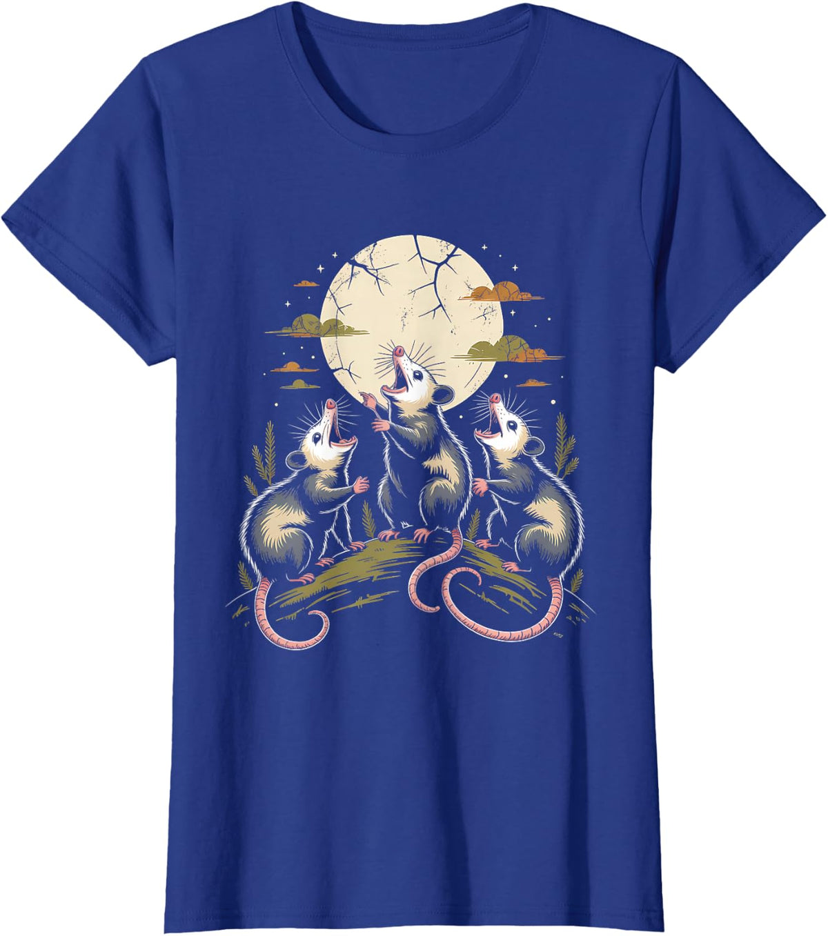 Opossum Howling At The Moon Night Forest Wildlife T-Shirt - Royal Blue