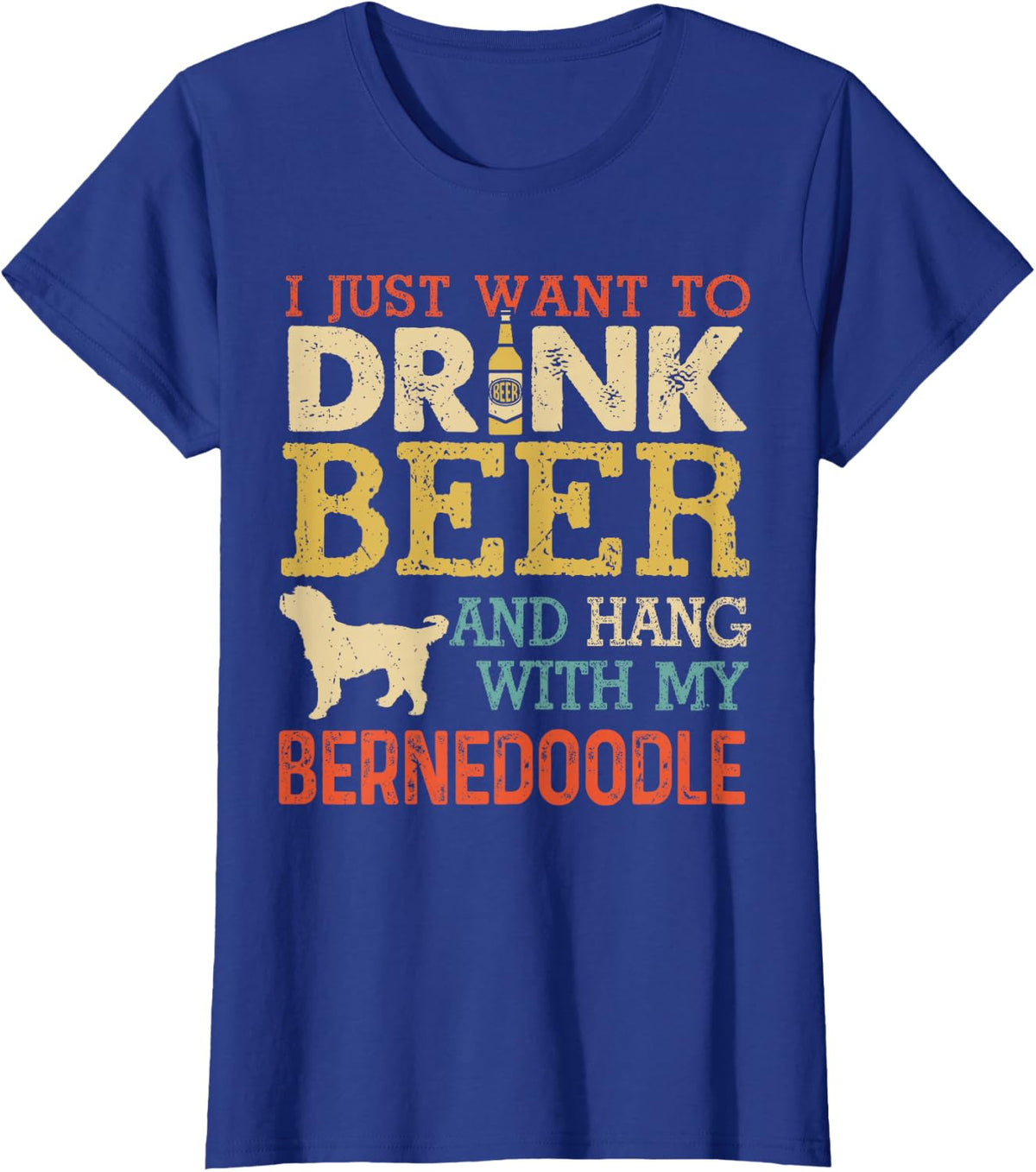 Bernedoodle Dad Drink Beer Hang With Dog Funny Men Vintage T-Shirt - Royal Blue