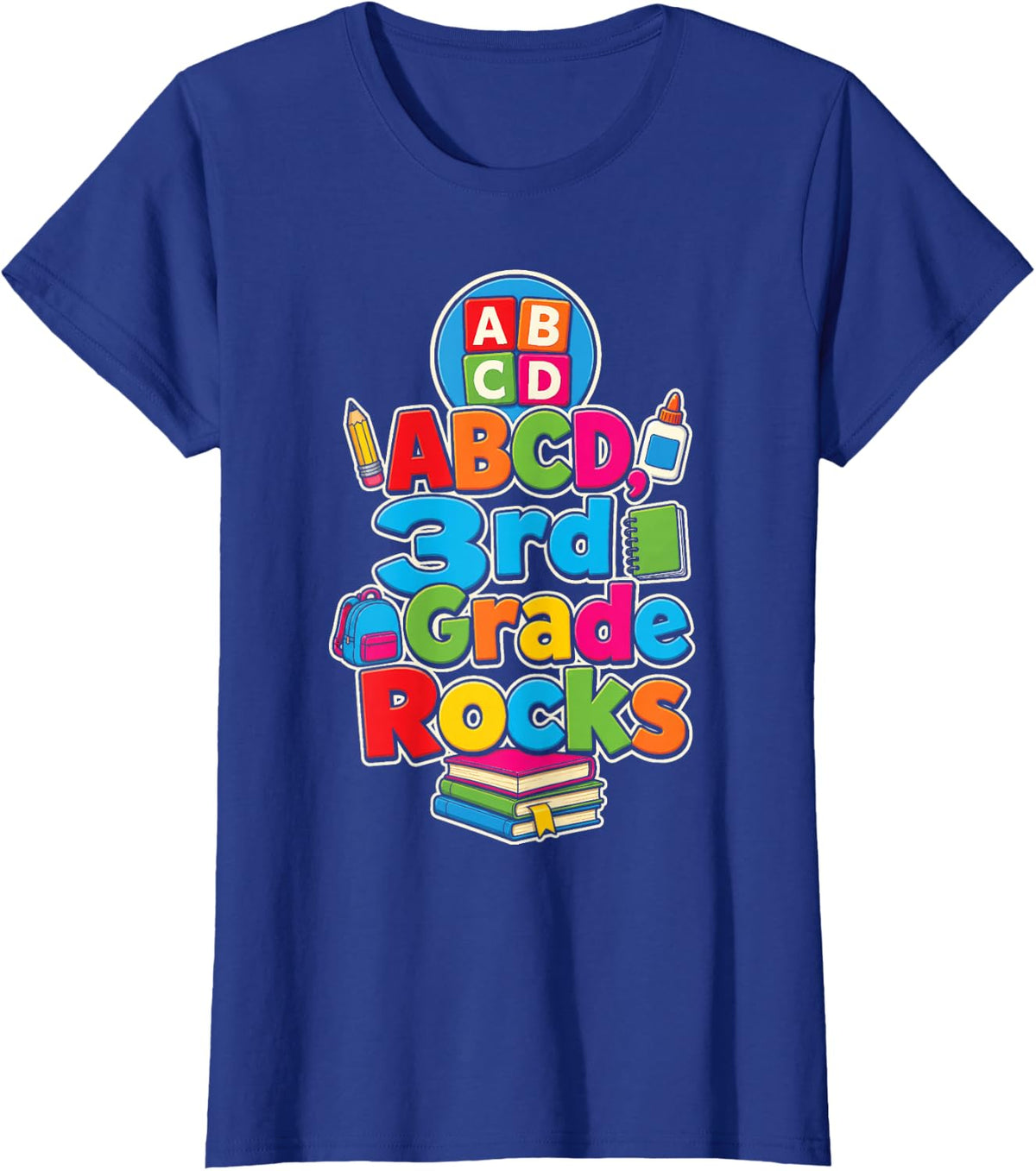 3rd Grade Rocks ABCD First Day of Elementary School Kids T-Shirt - Royal Blue