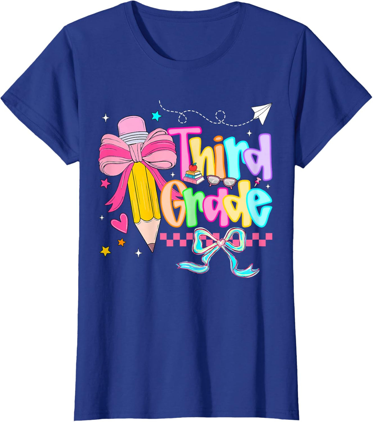 Third Grade Coquette Pencil Bow Girls Teacher Third Grade T-Shirt - Royal Blue