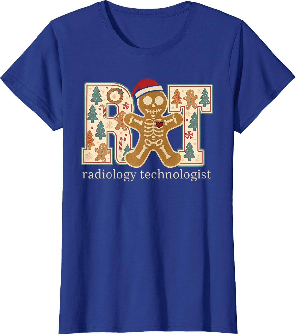 Christmas RT Radiology Technologist Gingerbread Santa X-ray T-Shirt - Royal Blue