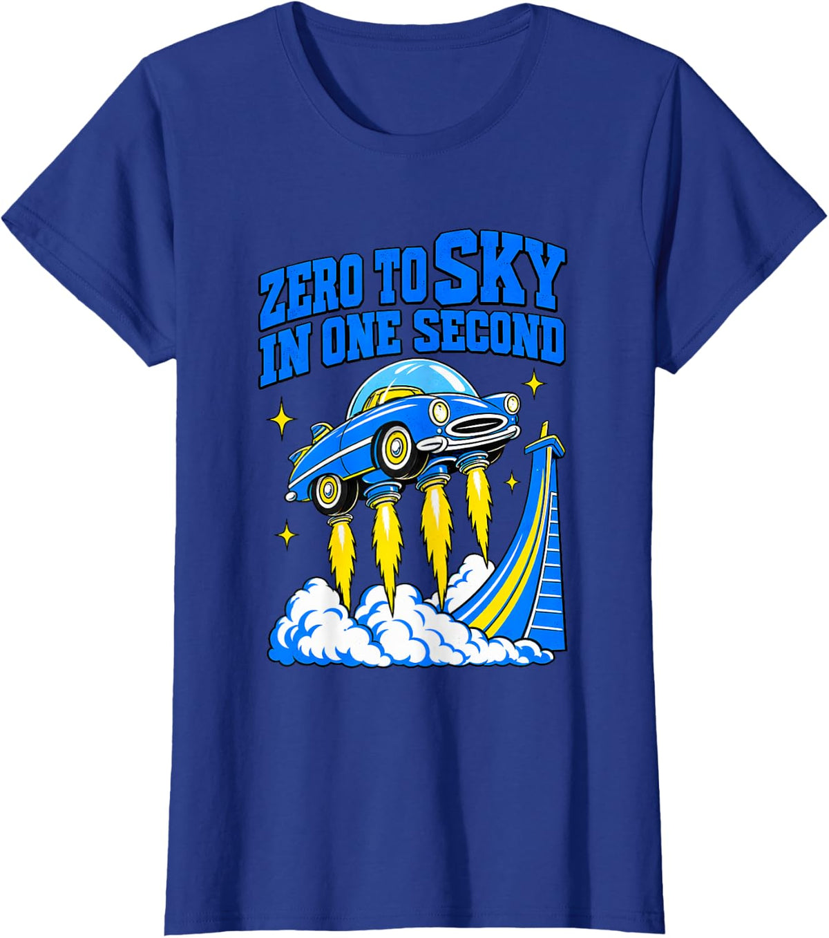 Zero to Sky in One Second Flying Car Car Guy Humor T-Shirt - Royal Blue
