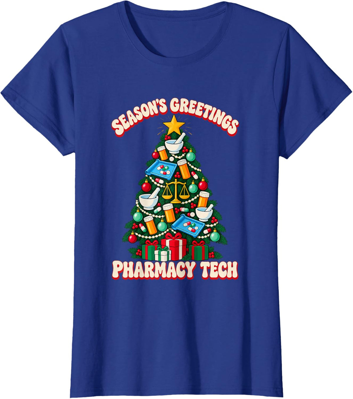 Christmas Pharmacy Tech Festive Tree T-Shirt - Royal Blue