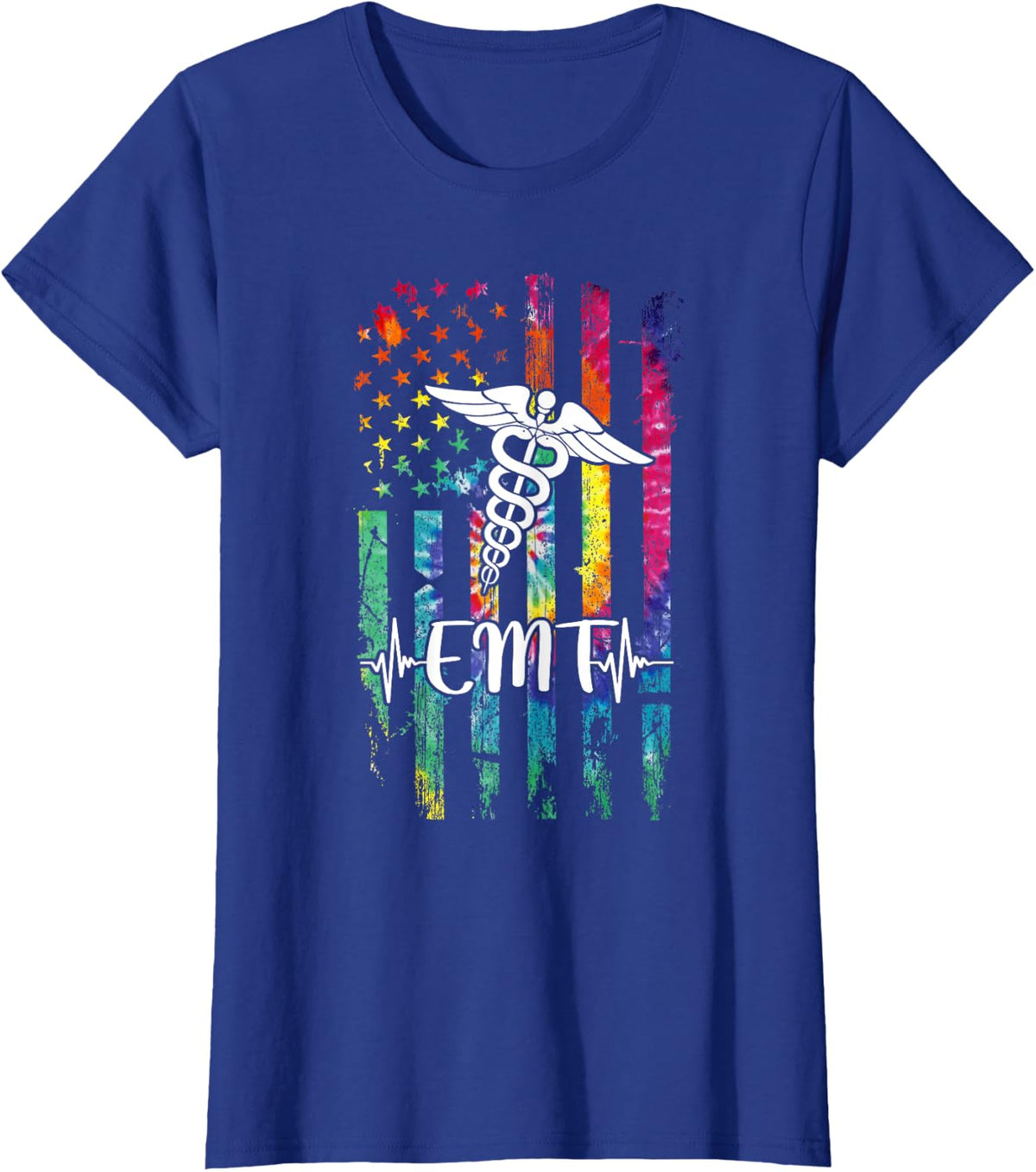 American Flag Tie Dye EMT Costume Nurse Day Nursing T-Shirt - Royal Blue