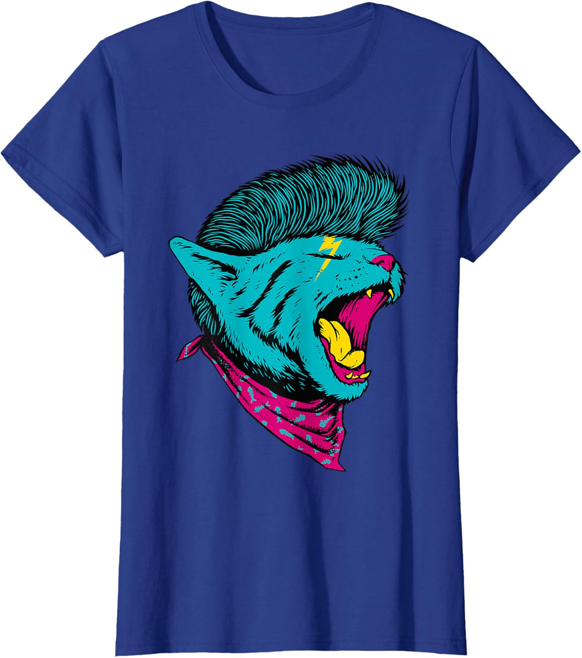 Mohawk Punk Rock Kitty Cat T-Shirt - Royal Blue