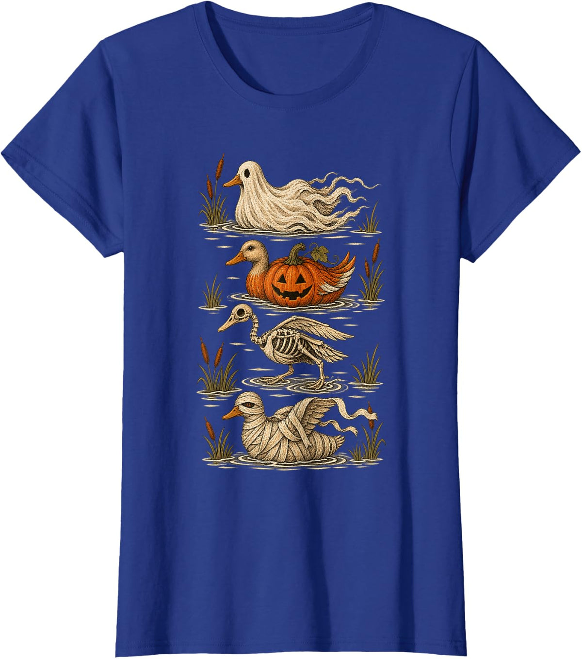 Halloween Duck Hunting Vintage Ghost Skeleton Mallard T-Shirt - Royal Blue