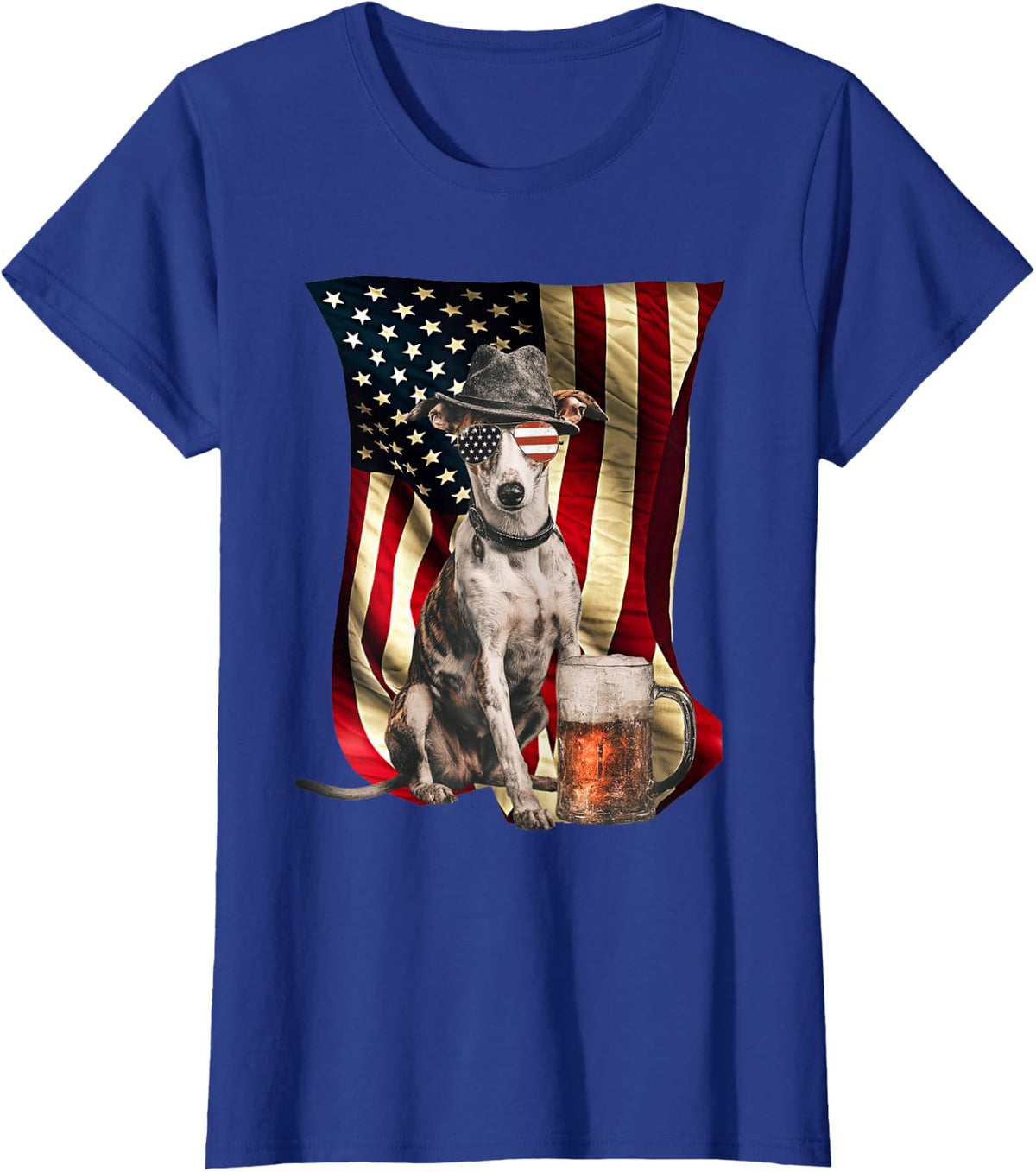 Retro Vintage Patriotic Whippet Dog USA Flag July T-Shirt - Royal Blue