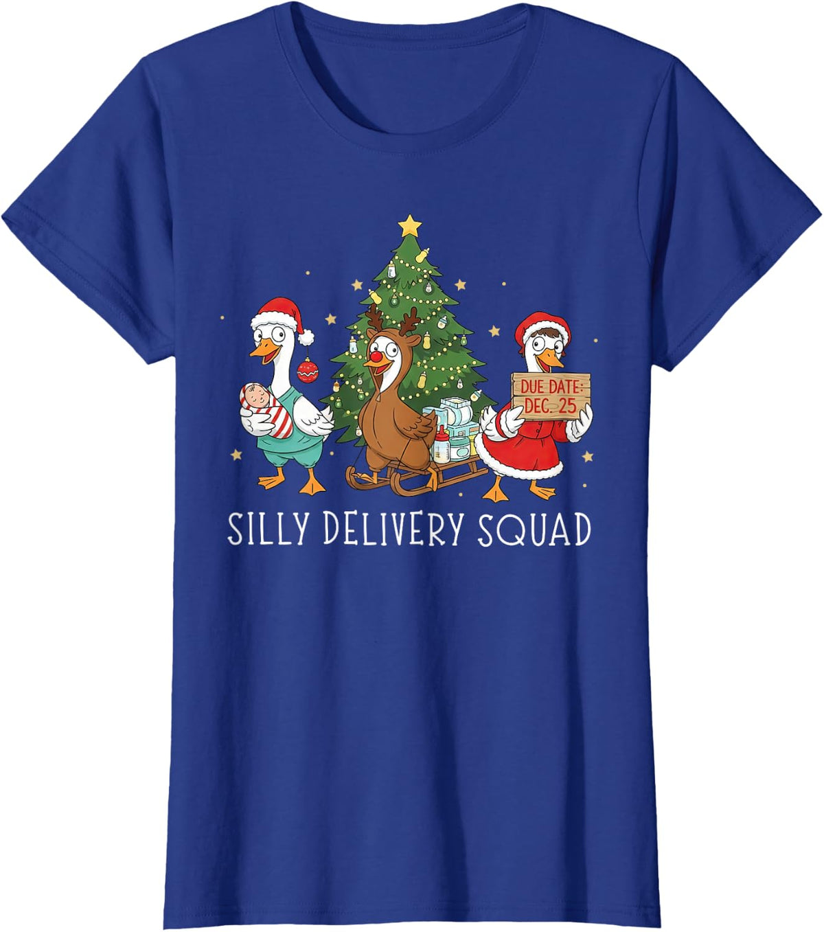 Labor and Delivery Nurse Silly Goose Christmas L&D Squad T-Shirt - Royal Blue
