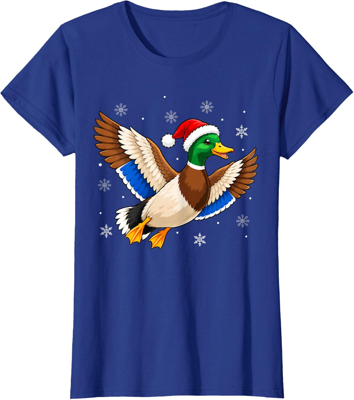 Festive Santa Hat Mallard Duck Christmas T-Shirt - Royal Blue