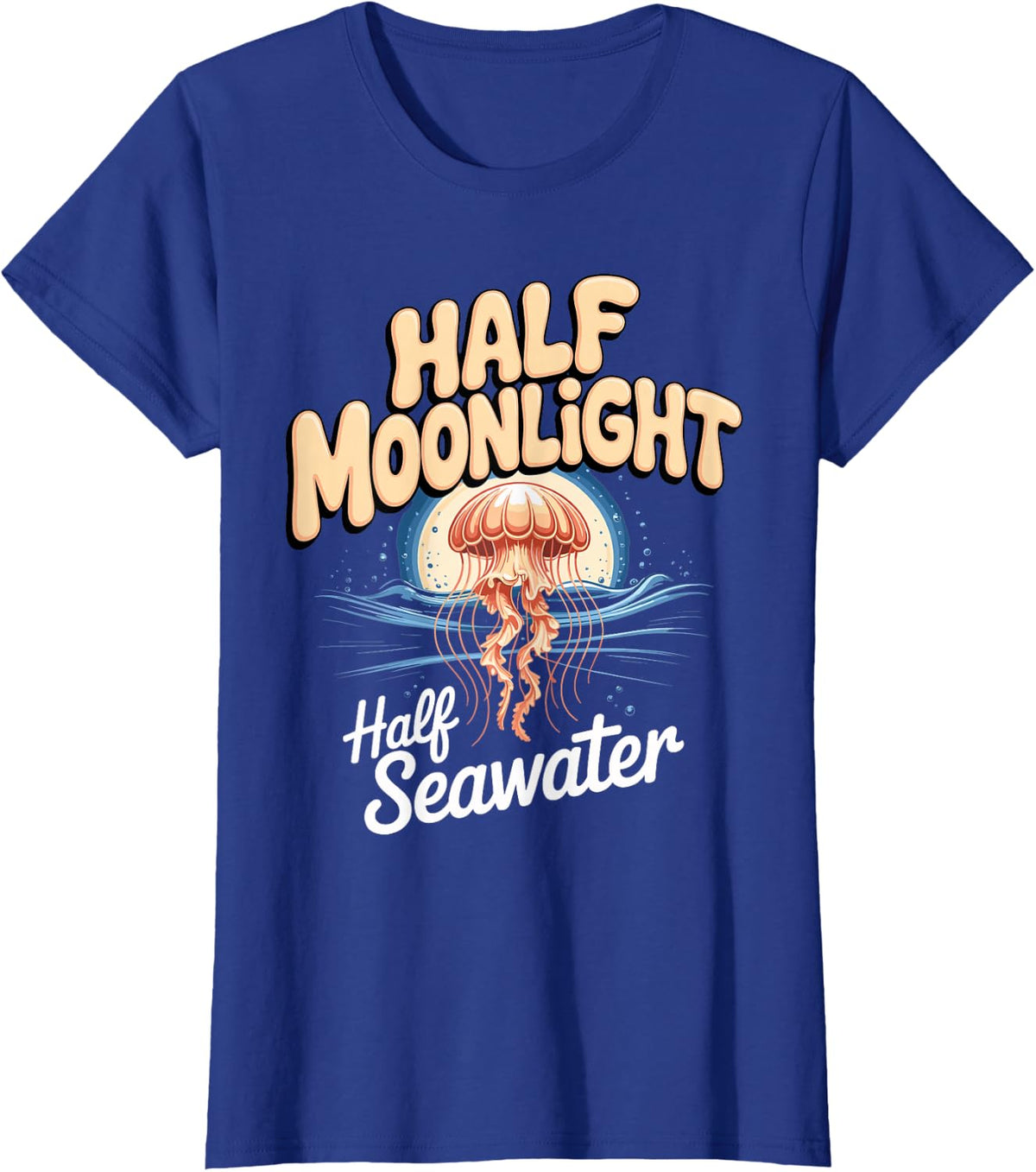 Half Moonlight Half Seawater Moon Jellyfish Ocean Marine T-Shirt - Royal Blue