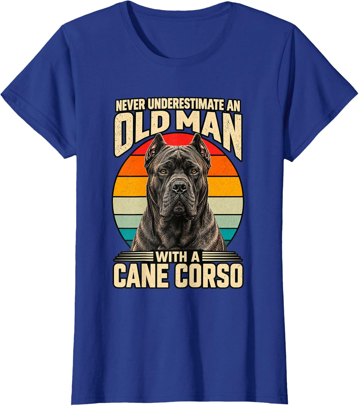 Never Underestimate Old Man with A Cane Corso Dog T-Shirt - Royal Blue