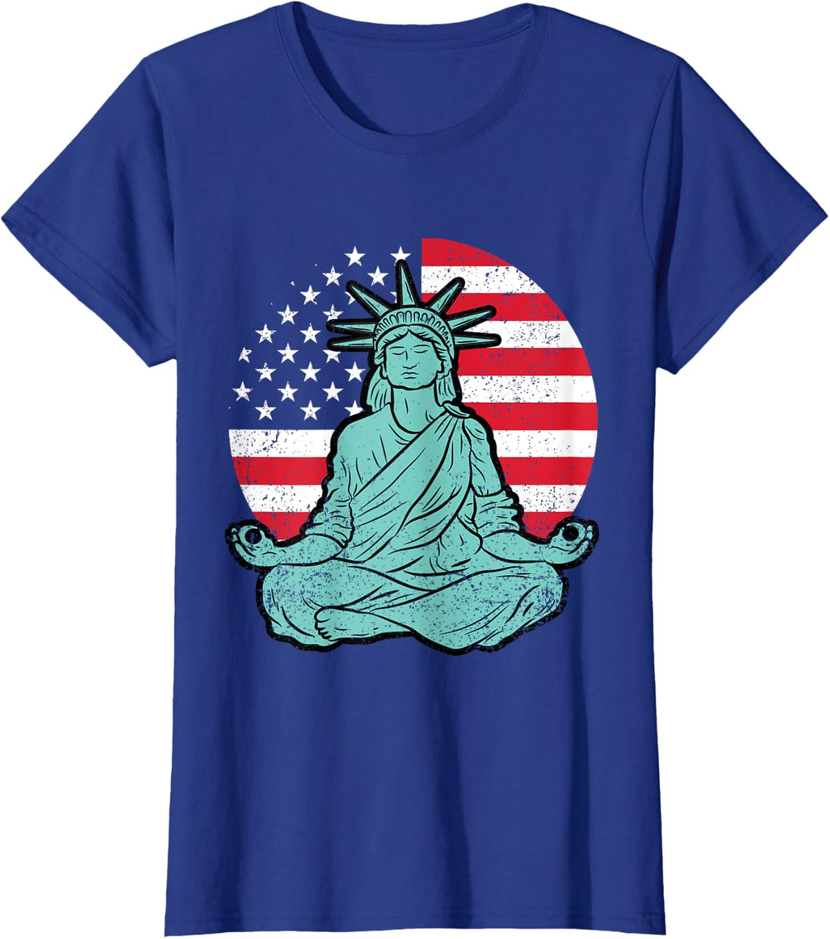 Statue Of Liberty Yoga 4th Of July Patriotic American Flag T-Shirt for Women Men - Royal Blue