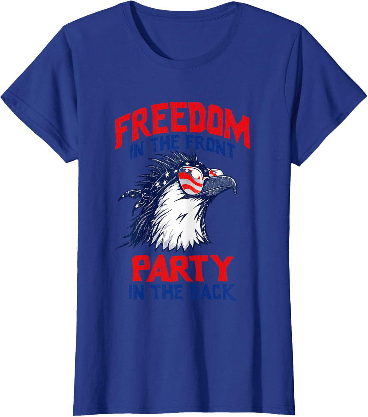Freedom in The Front Party in The Back Eagle with Sunglasses T-Shirt - Royal Blue