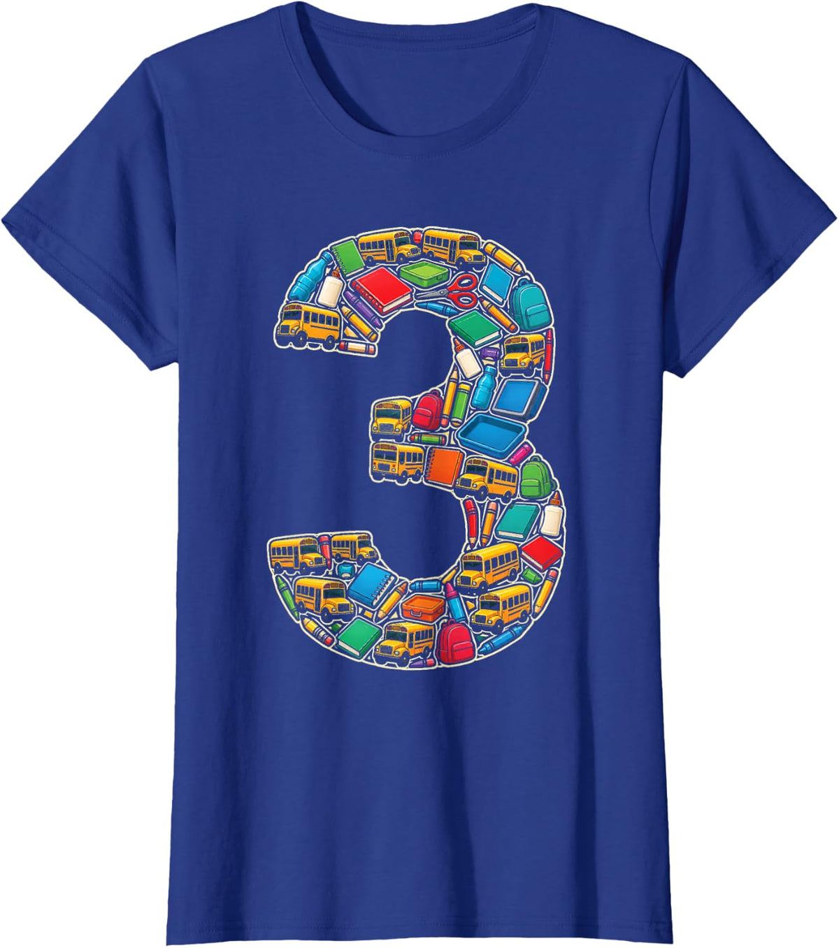 3rd Grade Elementary School Supplies Number Three Design T-Shirt - Royal Blue