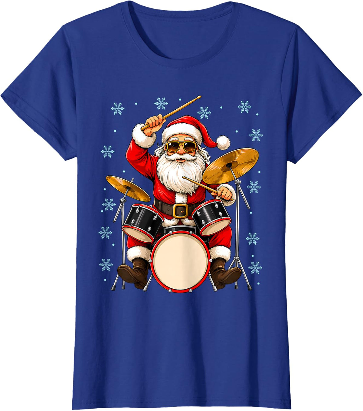 Funny Santa Playing Drum Music Drummer Christmas T-Shirt - Royal Blue