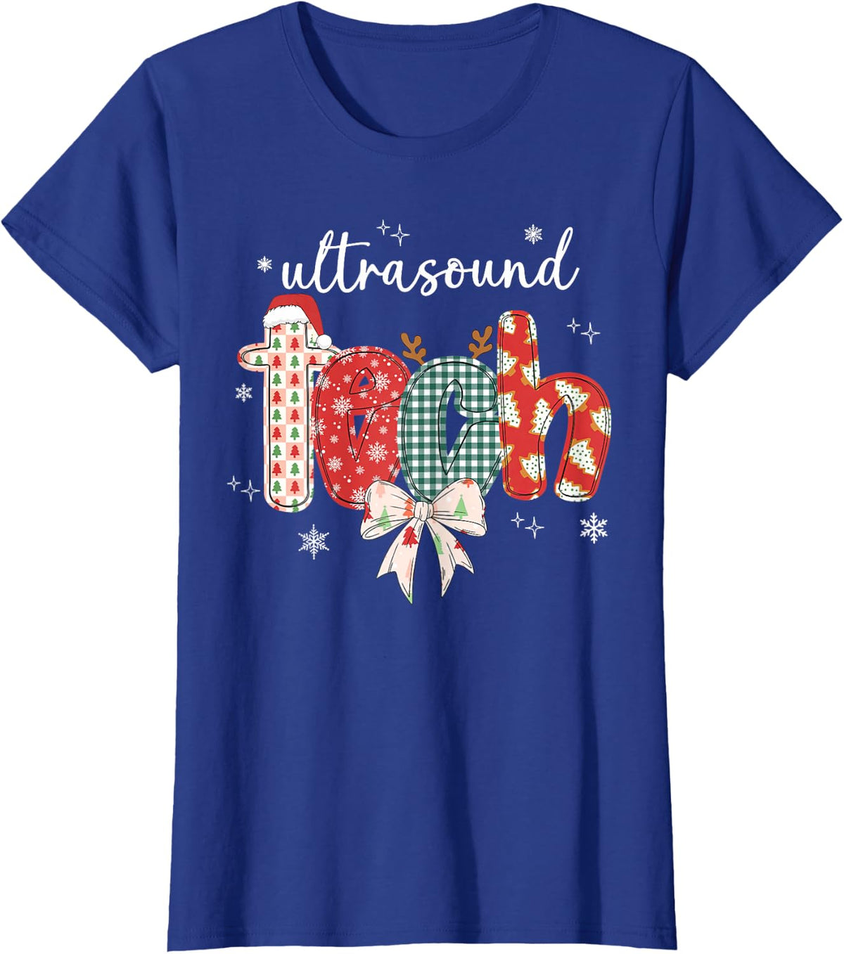Ultrasound Tech Santa Hat Christmas Bow Sonographer Cardiac T-Shirt - Royal Blue