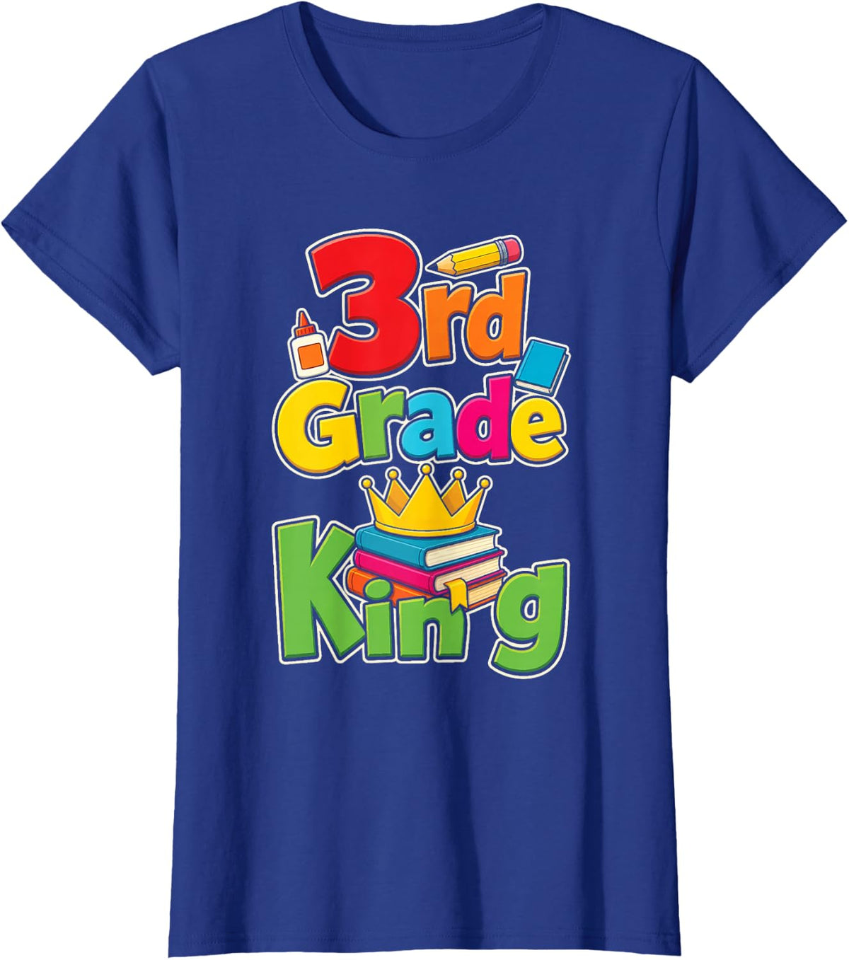 3rd Grade King First Day of School Boys Crown Books T-Shirt - Royal Blue