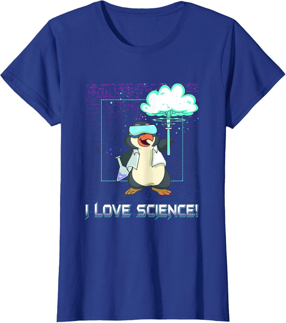 I Love Science Nerd Geek Chemistry Scientist Penguin T-Shirt - Royal Blue