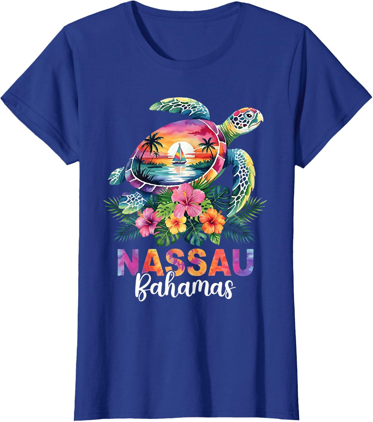 Nassau sea Turtle Tropical Vacation T-Shirt - Royal Blue