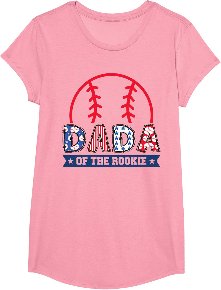 Dada of The Rookie 1st Baseball Birthday Boy Matching T-Shirt - Girls Pink